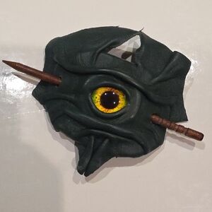 Unique Green Leather Eye Brooch